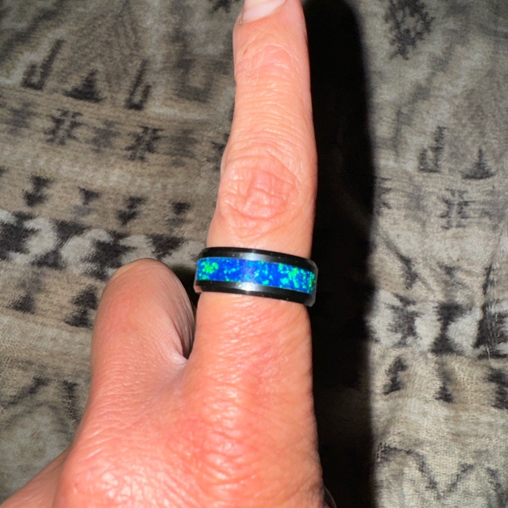 Blue Opal Tungsten Carbide Wedding Rings